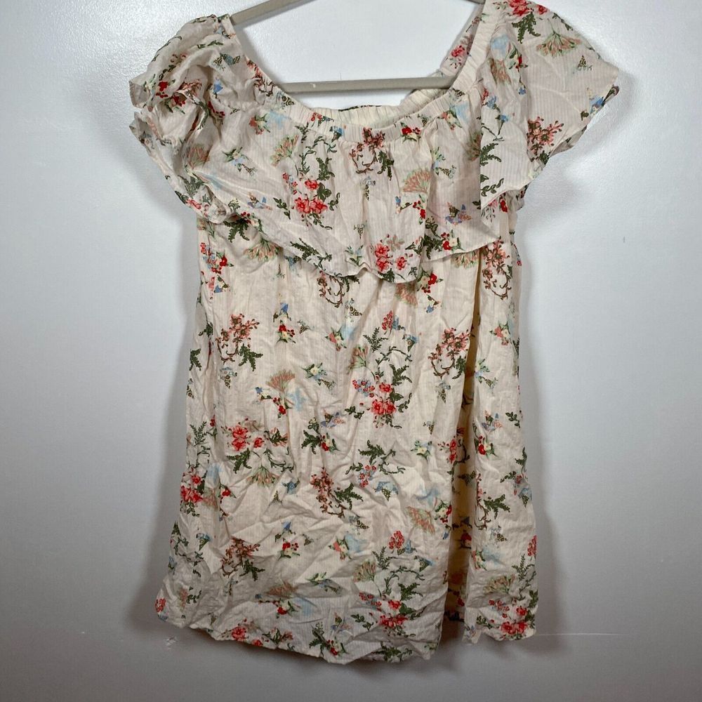 Skies Are Blue Dress Women's Medium Floral Off‎ The Shoulder Ruffle White